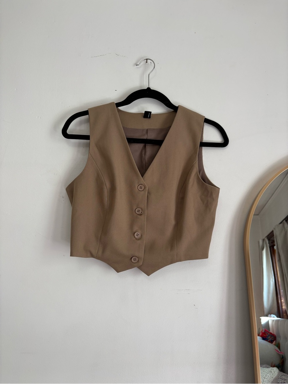 Classic V-Neck Sleeveless Button Vest - Tan